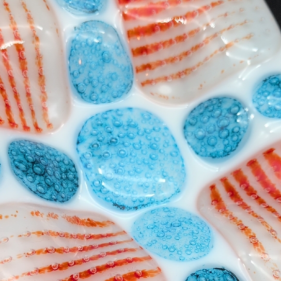 Colorful Blue Orange And White Fused Glass Trinket Dish - Picture 4 of 7